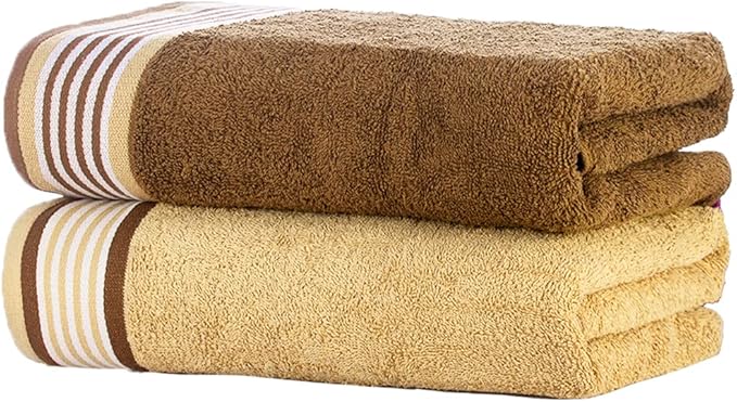 CASA COPENHAGEN He & She 2Pcs 100% Egyptian Cotton Large Designer Bathsheet Towels Gift Set- Brown - Beige, 550GSM, 35"x70" 2Bath Sheet Towels for Bathroom Set for Women & Men