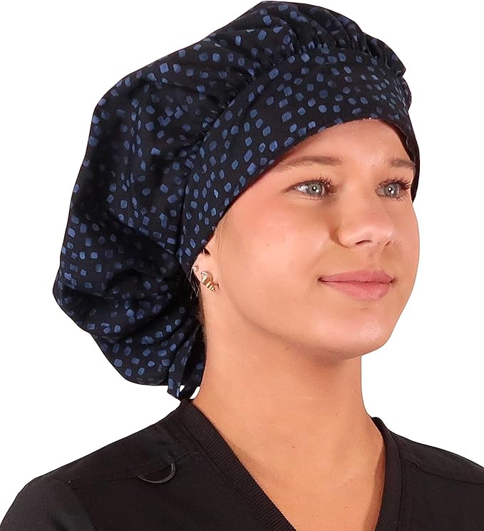 Sparkling EARTH Banded Bouffant Surgical Scrub Ponytail Working Caps and Built-in Sweatband - 100% Cotton - Made in The USA