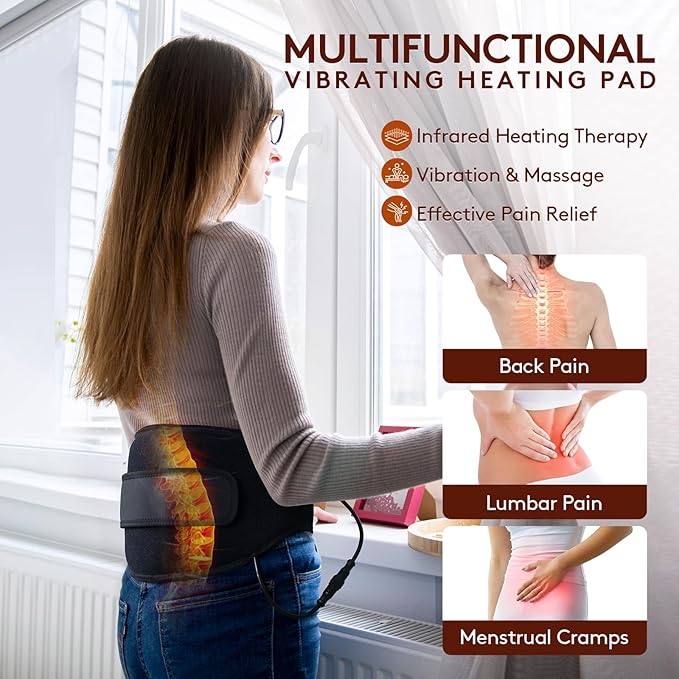 UTK Vibrating Far Infrared Heating Pad for Back Pain Relief, Hot to 159℉, Lower Back Massager Gift for Women Men, FSA-HSA Eligible, 3 Vibration, 16 Timers Auto-Off, 20 Jades, 35-55" Adjustable Size