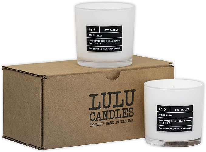 Lulu Candles | Fresh Linen | Luxury Scented Soy Jar Candle | Hand Poured in The USA | Highly Scented & Long Lasting (9 Oz. 2 Pack)