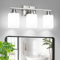 Unicozin 3-Light Bathroom Light Fixtures, Modern Brushed Nickel Vanity Light Over Mirror, Wall Sconces with Milky White Glass Shades for Living Room Bedroom Hallway E26 Base