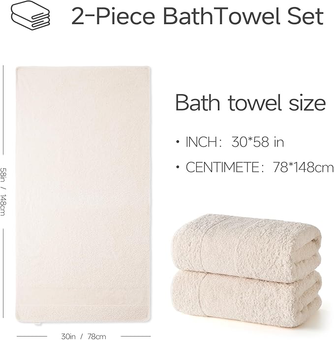 REDKISS Towels 2 Pack Luxury Extra Large Bath Towels Set 30 x 58 Inches – 100% Cotton, Ultra Soft Highly Absorbent & Quick Dry Towels for Bathroom, Gym, Hotel, Spa, Sand Beige