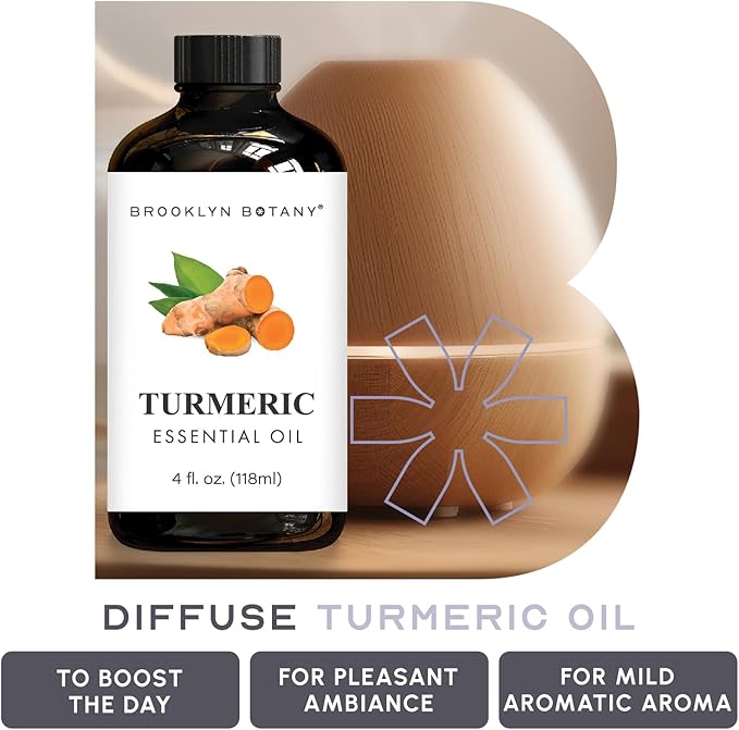 Brooklyn Botany Turmeric Essential Oil - Huge 4 Fl Oz - 100% Pure and Natural - Premium Grade with Dropper - for Aromatherapy and Diffuser