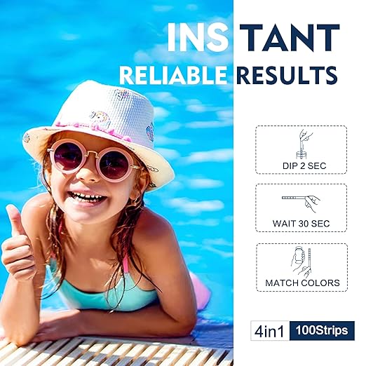 Pool Test Strips,100 Strips Pool and Hot Tub Test Strips, Swimming Pool Test Strips for Total Alkalinity, pH, Free Chlorine(Bromine),Cyanuric Acid-Pool Spa Water Test -Quick and Accurate Results