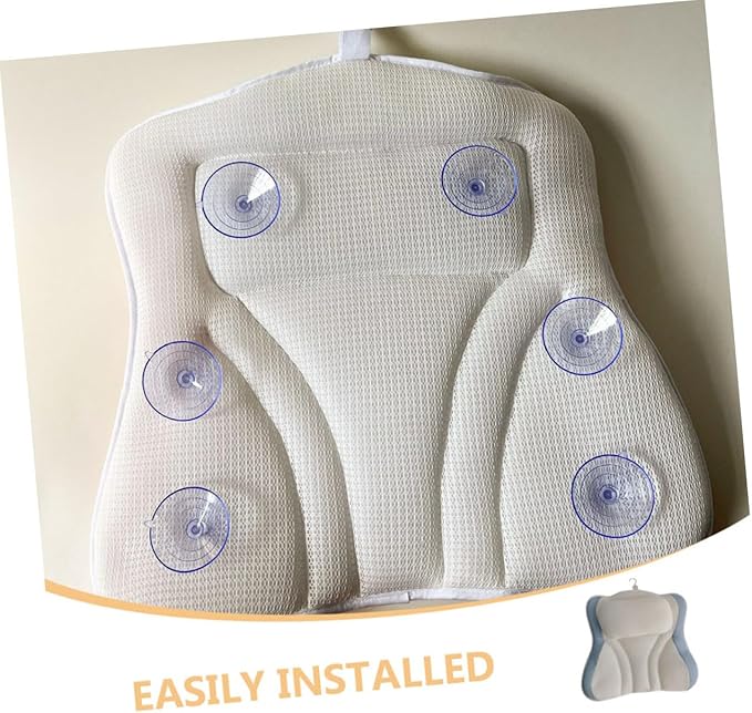 Bath Pillow for Tub with Suction Cups, Mesh Bath Neck Pillow 48x42x10cm, Non-Slip Breathable Spa Headrest for Relaxing Bathing Experience