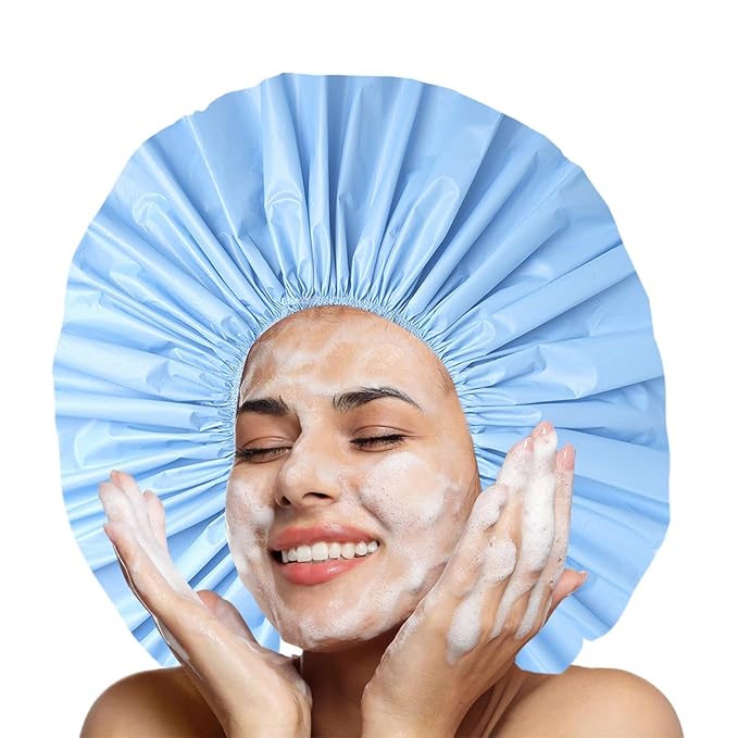 Jumbo Size Shower Cap 2 PCS Waterproof Shower Caps for Women, Extra Large Shower Cap, Reusable Super Large Bath Caps Hair Cap for Long Thick Curly Hair, Locs, Twist Braids - Blue+Green