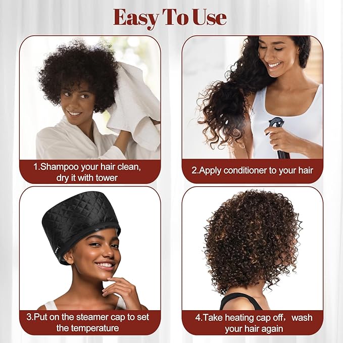 TEPENAR Hair Steamer for Deep Conditioning: Upgraded Heat Cap with 118” Power Cord 10-Level Fast Heating 3 Time Settings for Natural Hair Portable Thermal Steam Cap for Home Hair Treatment