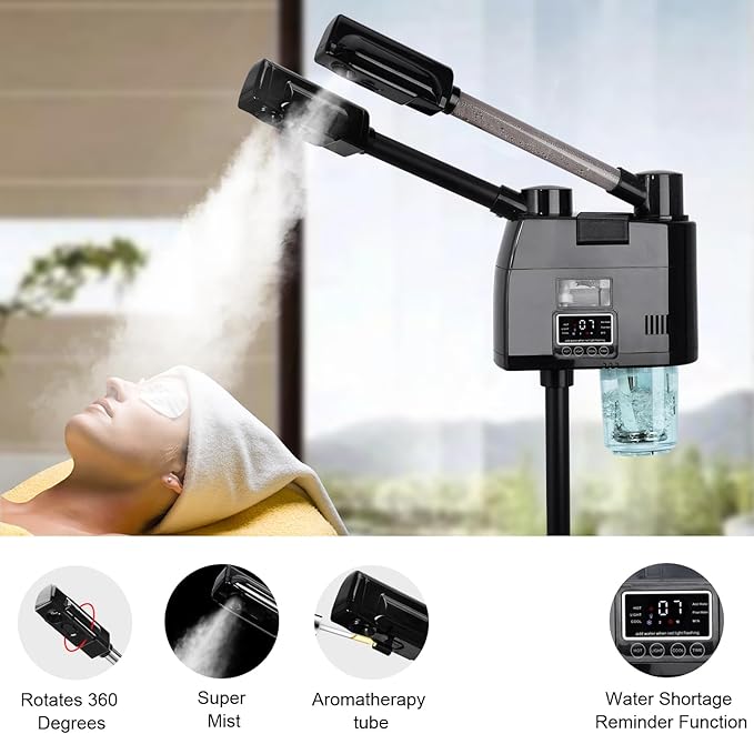 FLOLXNB Professional Facial Steamer, 2 in 1 Facial Steamer, Esthetician Steamer with Hot&Cold Nozzle,Digital Face Steamer for Home Beauty Salon Spa