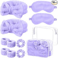 Hoteam 10 Pcs Spa Party Supplies Gift for Mother's Day Sleepover Party Favor Spa Headband Wristband Sleep Eye Mask Velvet Scrunchies for Skin Care Makeup Slumber Night Favor(Light Purple)