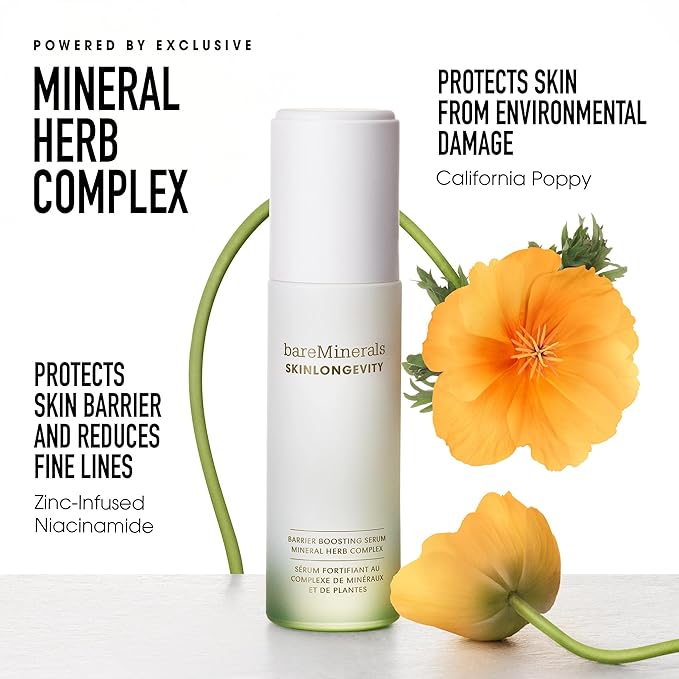bareMinerals SKINLONGEVITY Barrier Boosting Serum, Hydrating Face Serum with Niacinamide, Strengthens Skin Barrier, Improves Texture, Suitable for All Skin Types, 30ml