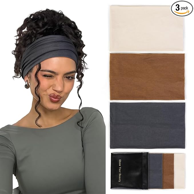Huachi Wide Women's Headbands - Non-Slip Thick Fashion Boho Elastic Hair Bands for Workout, Running, and Working
