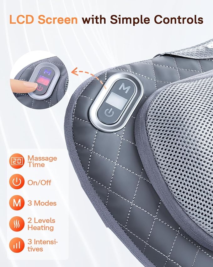 ALLJOY Cordless Neck and Back Massager with Heat & LCD Display - Rechargeable Shiatsu Massage Pillow for Muscle Pain Relief, Use While Charging, Gifts for Women Men