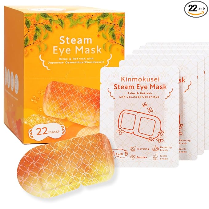 HIBINO | Steam Eye Mask | Self-Heating Warm Eye Masks for Relaxation, Sleep & Stress Relief | Gentle Heat for Dry, Puffy Eyes | Japanese Self Care for Women | Kinmokusei Aroma | 22 Pack