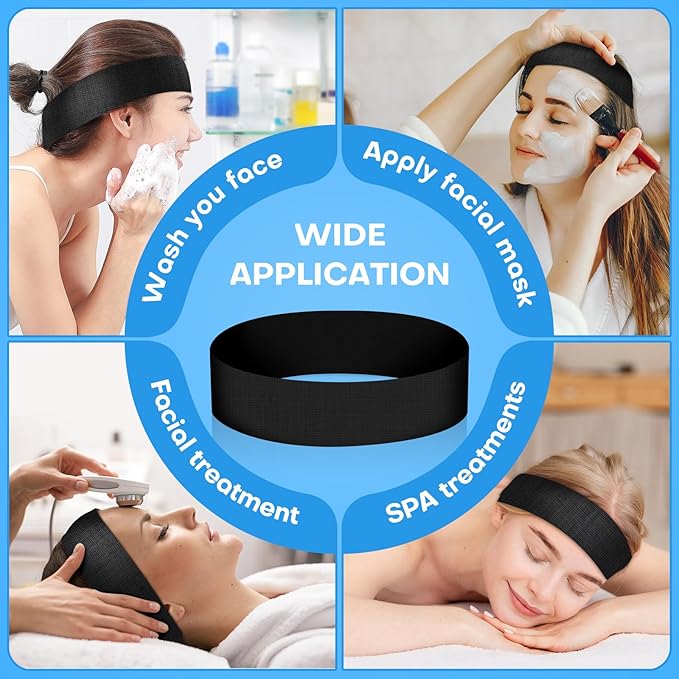 Noverlife 100PCS Disposable Spa Facial Headbands, Stretch Soft Skin Care Hair Band with Adjustable Magic Tape, Non-Woven Fabric Esthetician Headbands for Women Salon Travel Makeup Spa Headwraps