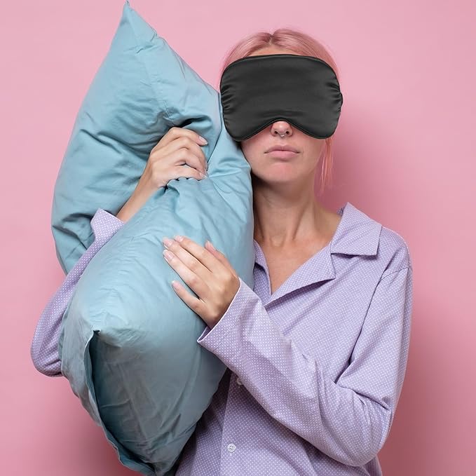 Silk Sleep Eye Mask 4 Pack Mulberry Silk Sleep Mask Eye Cover Blindfold with Elastic Strap Cute Satin Soft Eyeshade Masks for Women Night Sleeping Travel Nap (Black)