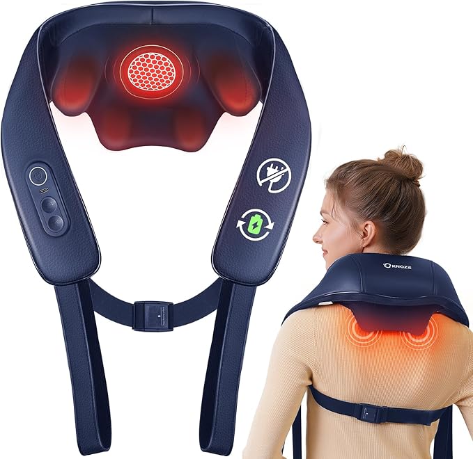 KNQZE Neck and Shoulder Massager with Heat, Cordless Back and Neck Massager, Upgraded Graphene Heating, 4D Shiatsu Deep Kneading Massage for Shoulder, Back,Leg,Pain Relief, Gift for Dad Mom(Blue)