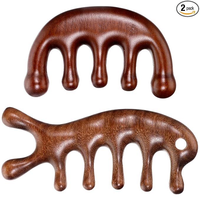 2 Pack Wooden Head Scalp Massager Comb, Scalp Massager Loc Comb Wooden Scalps Massagers Combs for Hair Growth Head Massages Tool for Scalps Meridians
