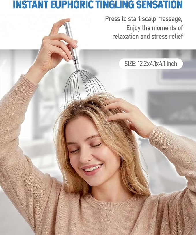 Winyoung Head Massager Scalp Stress Relief, Rechargable Electric Scalp Massager, Handheld Vibrating Head Scratchers with 20 Metal Fingers for Hair Scalp Massage Relaxation Self-Care