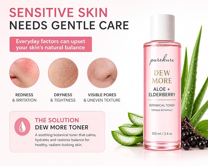 Aloe & Elderberry Facial Toner, Organic, Alcohol-Free, Hydrating Face Toner for Sensitive Skin – Soothing & Pore Minimizing, Gentle Glow Boosting Toner, 100ml