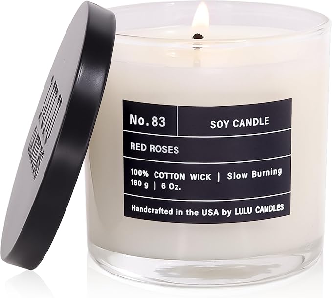 Lulu Candles | Red Roses | Luxury Scented Soy Jar Candle | Hand Poured in The USA | Highly Scented & Long Lasting- 6 Oz.