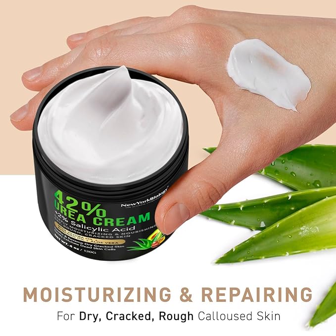 New York Biology 42% Urea Cream with 2% Salicylic Acid - Moisturizing Urea Foot Cream for Dry Cracked Heels, Calloused Feet, Athletes Foot, Dry Cracked Feet and Dead Skin - 4 oz