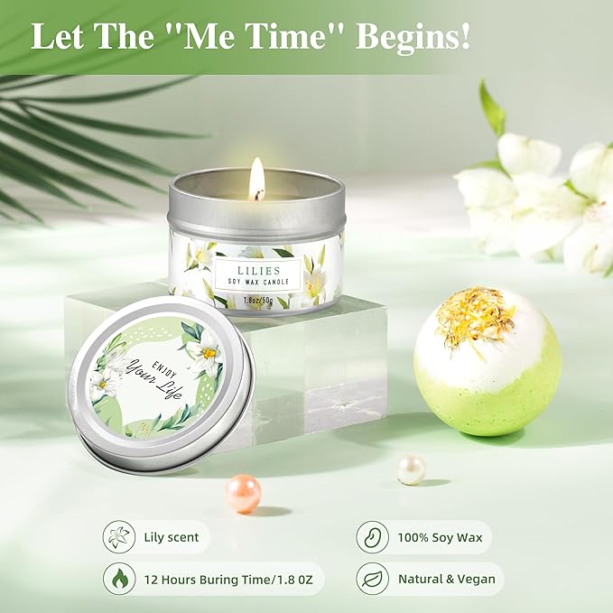 Gifts for Women, Birthday Gifts for Women, Lilies Self Care Set,Christmas Mothers Day Relaxing Spa Basket for Mom, Grandma, Girlfriend, Sister, Friends
