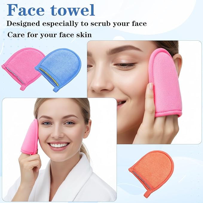 3 Pcs Exfoliating Gloves, Natural Plant Fiber Facial Scrub Mitts, Deep Exfoliating Mitt for Face and Body to Remove Dead Dry Skin, Exfoliation Tool for Men Women Bath Shower Spa