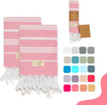 Turkish Hand Towels - Set of 2, 18" x 30" inches, Lightweight Cotton Towel Prewashed Hand Towels for Kitchen, Bath, Guest, Face, Hair, Gym, Yoga, Dishcloth, Travel (Pink)