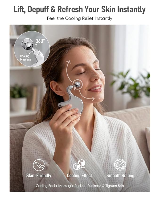Stainless Steel Gua Sha with Eye Roller, 2026 Updated 2 in 1 Swan Shaped Face Guasha Massage Tool, Cooling Metal Facial Massager Scraper for Jawline Sculpting, Cheeks & Chin, Gift for Women & Moms