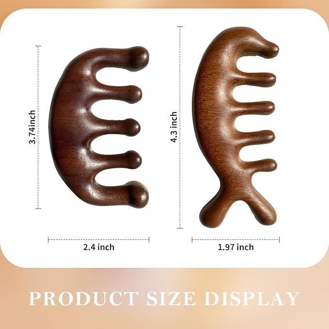 2 Pack Wooden Wide Tooth Hair Comb and Head Massage Tool - Handmade 100% Natural Green Sandalwood Meridian Scalp Massager