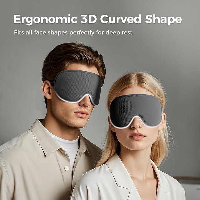 pack all Light Blocking Sleep Mask for Men and Women, 3D Eye Mask for Pressure-Free Sleep, Soft Sleeping Eye Cover with Adjustable Elastic Strap, Grey