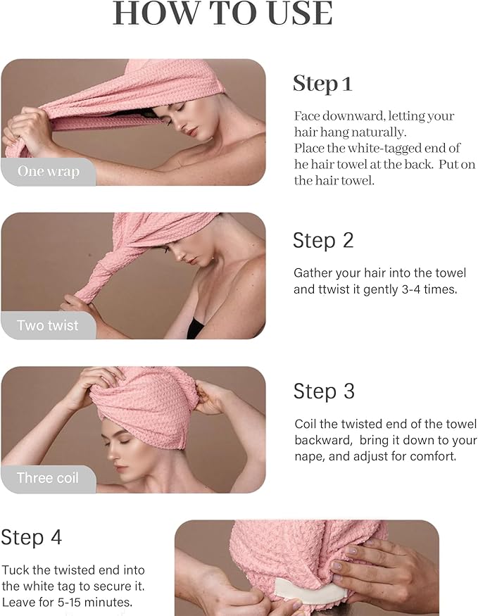 ROLSHOL 2 Pack Microfiber Hair Towel Wrap for Women, 32" x 11" Waffle Weave Hair Plopping Towel for Curly, Long & Thick Hair, Anti-Frizz Hair Turbans for Wet Hair (Light Pink,Coral Pink)