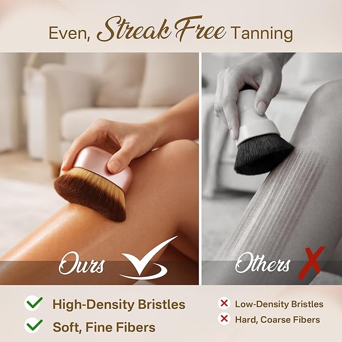 Streak-Free Kabuki Self Tanner Brush, Large Body Makeup Brush,Soft Dense Body Brus h for Self Tanner, Vegan Tanning Brush for Self Tan, Even Coverage, Ideal for Mousse, Lotion & Bronzing Foam, Pink