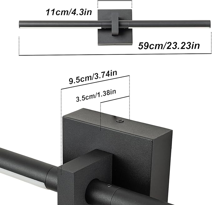 EDISLIVE Modern Dimmable LED Vanity Light 360° Rotatable Bathroom Vanity Wall Lighting Fixtures, 23.2 in Mirror Wall Sconce Fixtures for Bathroom Bedroom Makeup Living Room,6000K(Black)