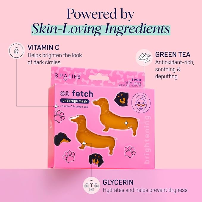 SpaLife So Fetch Hydrogel Under Eye Patches for Dark Circles | Mothers Day Gifts | Dachshund Under Eye Patches for Puffy Eyes | Weiner Dog Undereye Bags | Pack of 8 Pairs (8 Undereye Treatments)