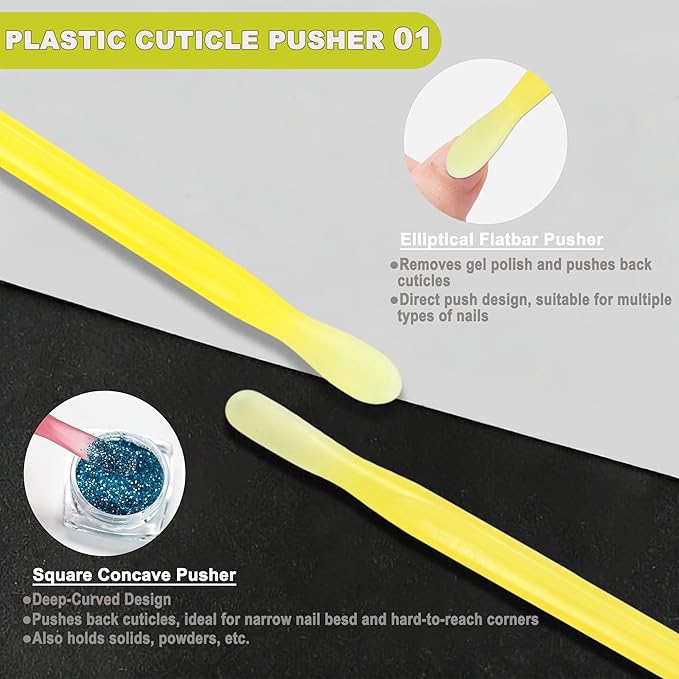2Pcs Plastic Cuticle Pusher, Dual-end Dead Skin Nail Pusher, Gentle Plastic Pusher, Gel Polish Remover Tool, Manicure and Pedicure Tool, Yellow