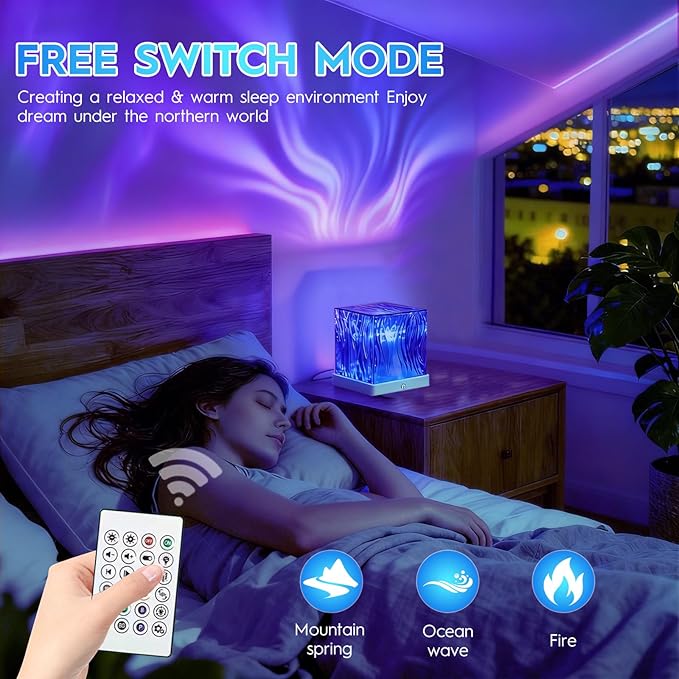Galaxy Projector for Bedroom with Northern Lights Effect - 16 Color Changing Dimmable Mood Light with Dynamic Ripple, Remote Control, Night Light Projector for Kids Teens Adults Room Decor Gift