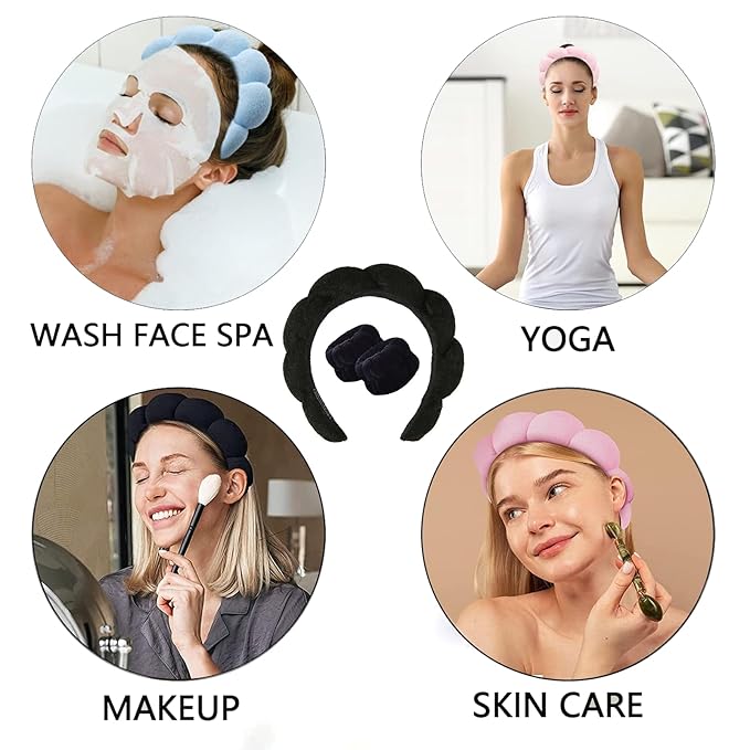 Spa Headband and Wristband Set for Women,Terry Cloth Sponge Headband for Washing Face,Makeup,Facial Mask and Skincare (Blue, One Size)