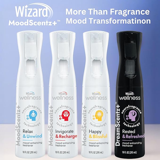 Wizard MoodScentz™ (Happy & Blissful) Patented Science-Backed Mood-Enhancing Room Mist, Non-Aerosol Continuous Fine-Mist Spray with Neuro-Fragrance Technology - 10 Fl Oz