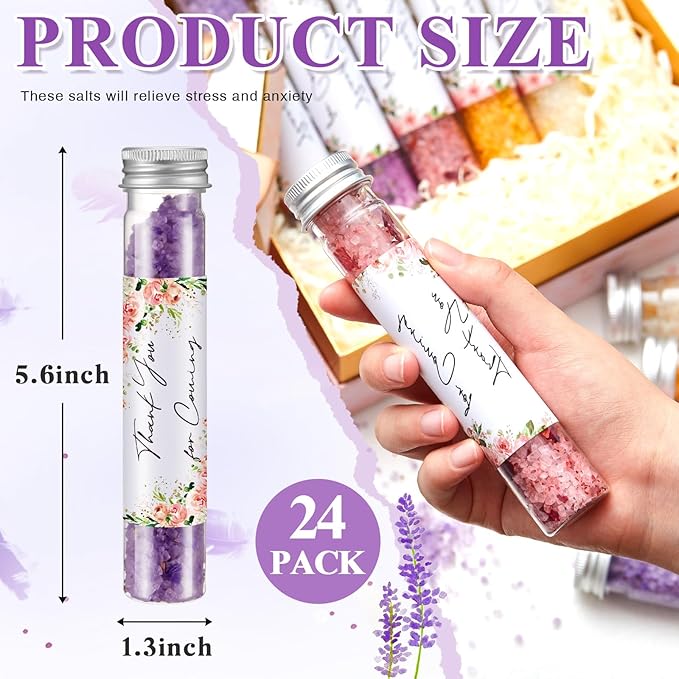 24 Pcs Aromatherapy Bath Salts Test Tube Bath Salts for Women Relaxing Spa Gifts Set for Wedding Christmas Birthday Baptism Party Favors (Floral)