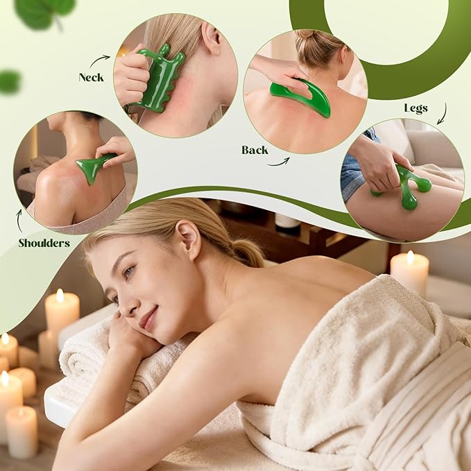 Ceenna 7 Pcs Gua Sha Massage Tools Set - Natural Resin Gua Sha Scraping Massage Tool Lymphatic Drainage Tool for Face Back Leg Women's Body Shaping