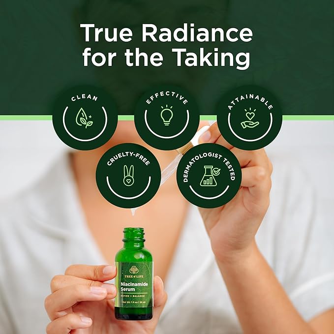 Tree of Life Niacinamide Serum For Face (Vitamin B3) - Pore Tightening Face Oil with Hyaluronic Acid & Vitamin E for Uneven Tone & Sensitive Skin - Dermatologist Tested, 2 Fl Oz - Mothers Day Gifts