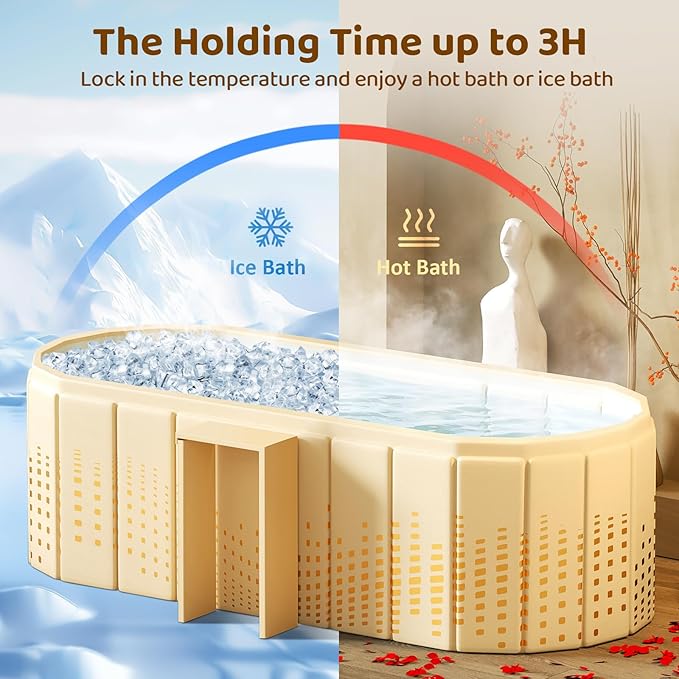 Portable Foldable Bathtub, Freestanding Bathtub No Installation, Bathroom SPA Soaking Bath Tub, Shower Stall Collapsible Hot & Ice Bath Tub (Yellow with Storage Rack, 47.2"L x 21.6"W x 19.6"H)