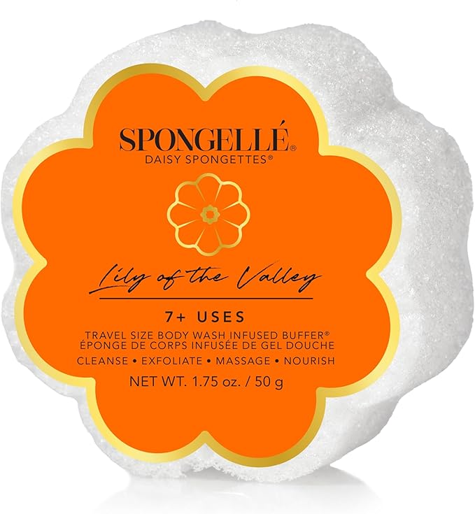 Spongellé Lily of The Valley Daisy Spongette Bath Sponge | Built-in Body Wash & Body Scrubber, Shower Loofah Sponge for Women, Travel Essentials | 7+ uses