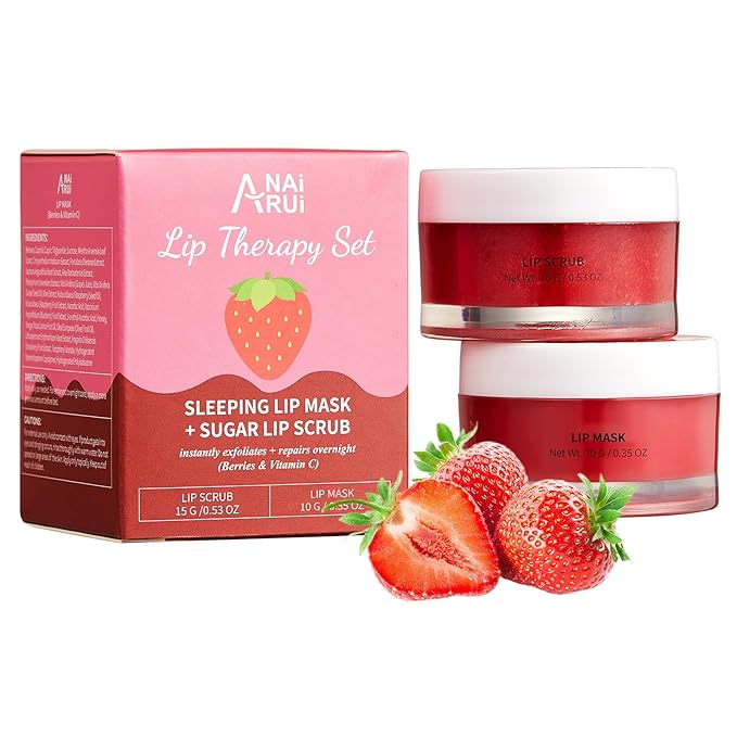 Lip Scrub & Lip Mask Set, Overnight Treatment Lip Care Products, Mothers Day Gifts Set for Mom, Moisturize & Nourish, Dry Cracked Lips, Intense Hydration with Vitamin C, Overnight Lip Mask