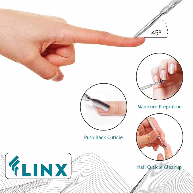FLINX Nail Cuticle Pushers Tool with Pouch Nail Tools for Manicure & Pedicure Metal Cutіcle Pusher and Scraper Empujador de Cuticula Professional Cutіcle Tools for Nails, Naіl Pusher and Naіl Scraper