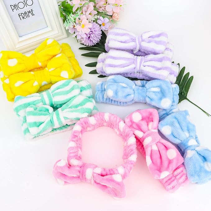 Casoty 10 Pcs Spa Headbands, Makeup Headband for Washing Face, Soft Coral Fleece Headbands for Skincare, Bow Headband for Face Washing Shower Skin Care Yoga