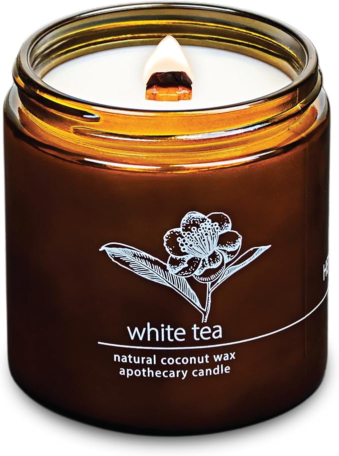 Hemlock Park White Tea Apothecary Hand-Poured Scented Candle | Crackling Wood Wick, Botanical Fragrance & Coconut Wax | Up to 90 Hour Burn Time | 16 oz