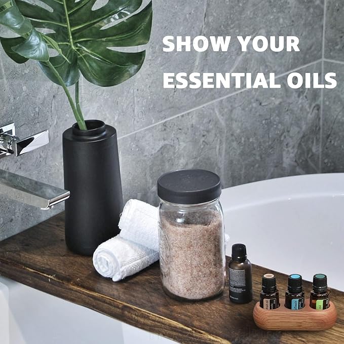 VolksRose Red Oak Essential Oil Organizer 5~20ml - 3 Bottle Wooden Oil Holder - Display Stand for Travel & Home, Storage Rack for Essential Oils, Nail Polish, Perfume, Compact Shelf for Tabletop