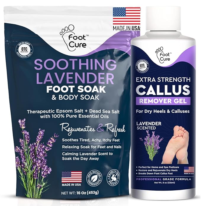 Lavender Foot Soak & Callus Remover Gel Kit - Extra Strength Callus Remover Gel for Feet, Remove Calluses with Epsom Salts, Dry Cracked Heels & Foot Odor, at Home Pedicure - Foot Care for Tired Feet